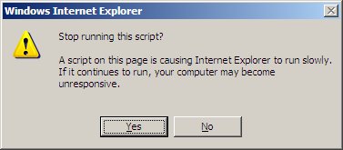 A script on this page is causing Internet Exploder to run slowly.