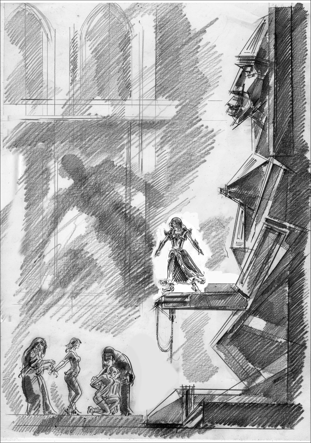 Adam and Jane being untied by the
        priestesses