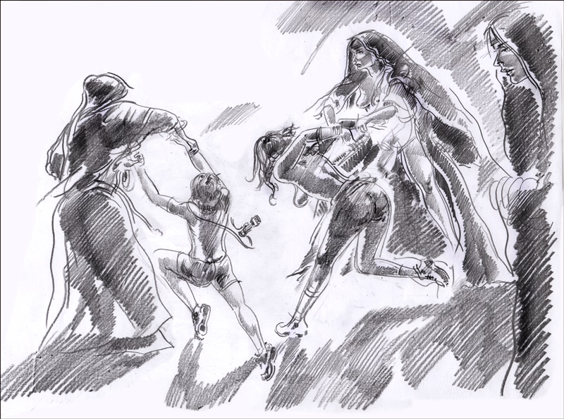 Adam and Jane being dragged away