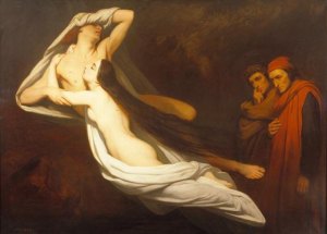 Dante
                    and Virgil Encountering the Shades of Francesca de Rimini and
                    Paolo in the Underworld (1851) 