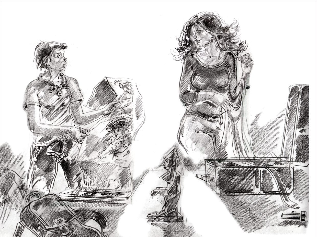 Jane and Adam looking at the map