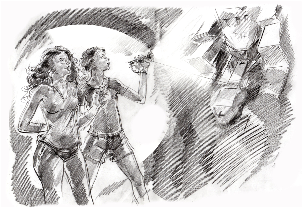 Jane and her son look at the idol